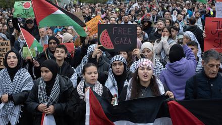 Protest in Solidarität mit Palästina in Berlin.
