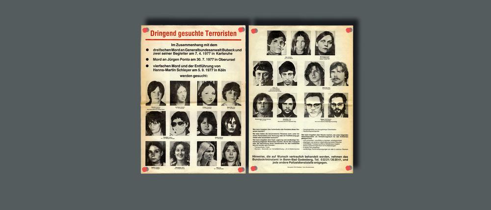 RAF-Fahndungsplakat von 1977. Die Verhaftung der Ex-RAF-Terroristin Daniela Klette ruft die Konfrontationen zwischen der er Rote Armee Fraktion (RAF) und dem deutschen Staat wieder ins Gedächtnis.
