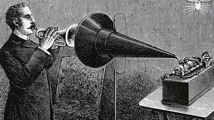 Ausgetrichtert, eingetrichtert. Phonographen-Aufnahme um 1889. 