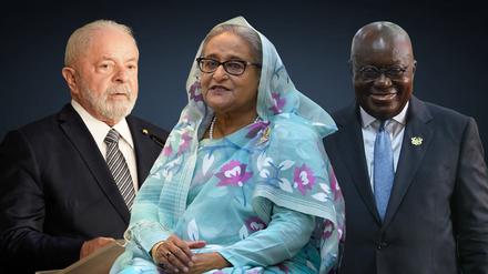 Regierungsgreise: Brasiliens Präsident Lula, Ghanas Staatschef Akufo-Addo und Wajed, Premierministerin von Bangladesh.