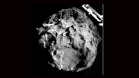Das erste Bild von Philae: Es zeigt den Kometen "Tschuri" aus einer Entfernung von etwa drei Kilometern. Das Bild wurde am 12. November um 15.38 Uhr während des Anflugs aufgenommen.