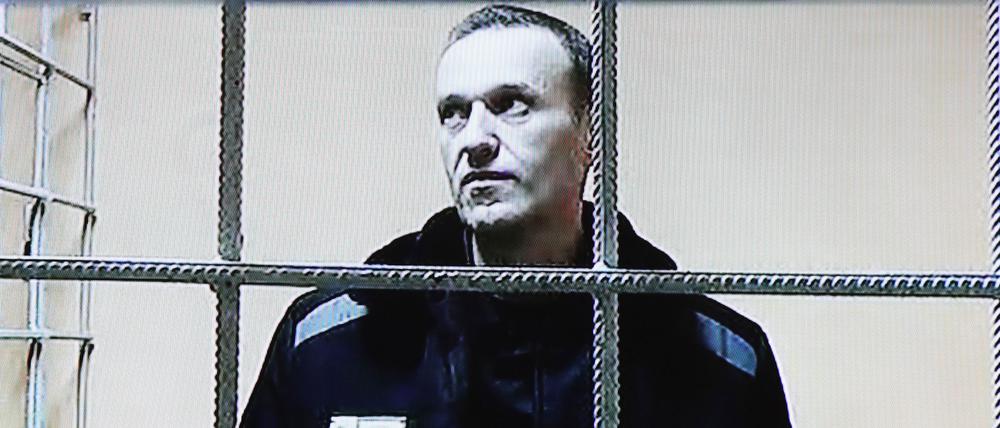 Alexej Nawalny, Oppositionspolitiker aus Russland, ist während einer Gerichtsverhandlung per Video aus einem Gefängnis zugeschaltet. 