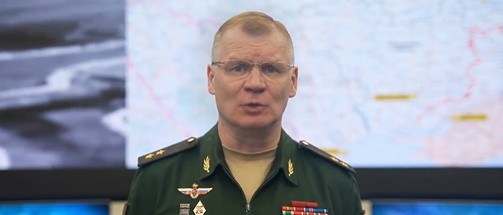 Der Sprecher des russischen Verteidigungsministeriums bei einem Videoauftritt. 