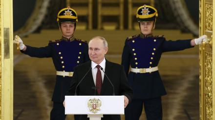 Russlands Präsident Wladimir Putin während der Amtseinführung neuer Botschafter im Kreml.