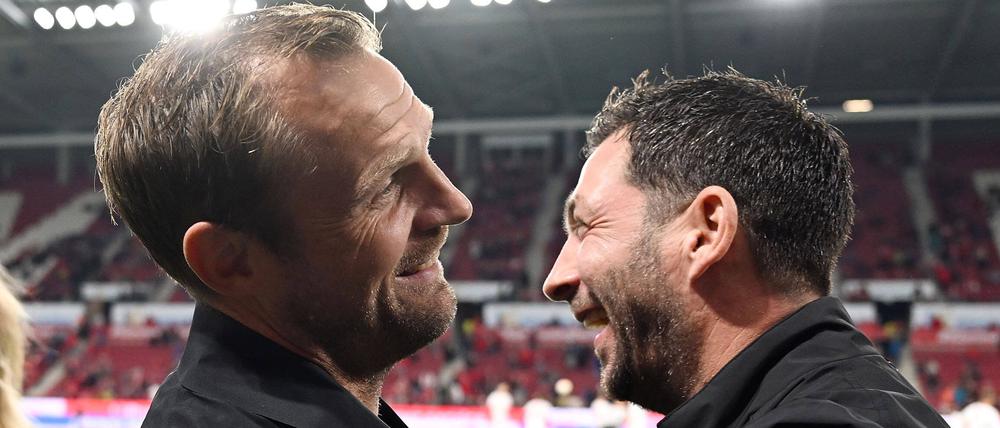 „Wir kennen und gut, schätzen uns“, sagt Bo Svensson (l.), der Trainer von Mainz 05, über Sandro Schwarz.