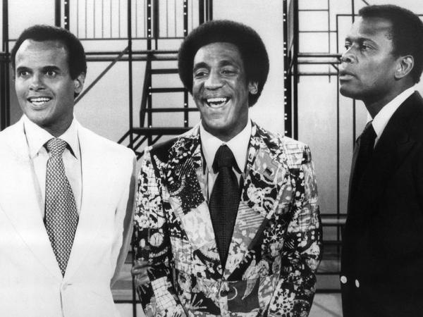 Die Schauspieler Harry Belafonte (l-r), Bill Cosby und Sidney Poitier (Aufnahme von Anfang der 70er Jahre). 