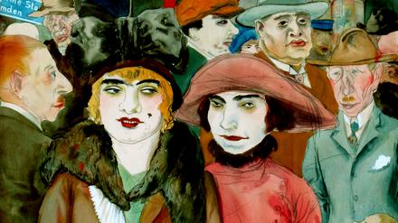 Um 1926 aquarellierte Rudolf Schlichter den Berliner Hausvogteiplatz als eine Ansammlung klischeehafter Passanten.