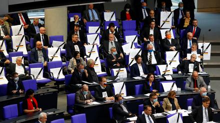 Die AfD-Fraktion im Bundestag - hier bei ihren Protesten gegen Corona-Maßnahmen im Jahr 2020.