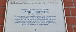 Gedenktafel für die Widerstandskämpferin Liane Berkowitz, die der Roten Kapelle angehörte und von den Nazis hingerichtet wurde. 