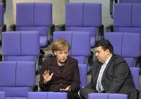 Die Verhandlungspartner. Vor allem auf Angela Merkel und Sigmar Gabriel kommt es an.