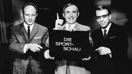 Ernst Huberty (Mitte), Dieter Adler (links) und Adi Furler haben die Bundesliga-„Sportschau“ geprägt.