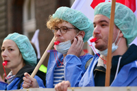 Streikende Pflegerinnen und Pfleger protestieren noch bis Freitag an der Charité.