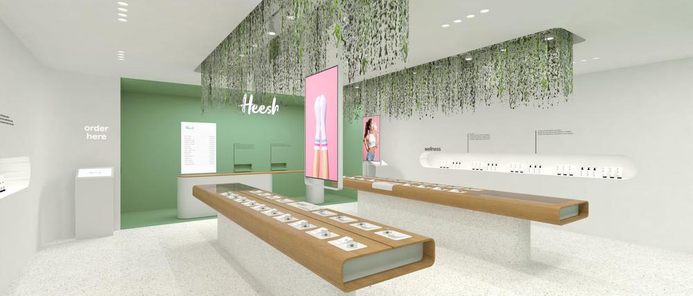 Die Firma „Heesh“ bietet Franchise-Lizenzen für Cannabis-Shops im Apple-Store-Look an – hier eine Simulation.