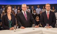 Die Spitzenkandidaten für die Berliner Abgeordnetenhauswahl Ramona Pop (l-r, Grüne), Frank Henkel (CDU) und Michael Müller (SPD).
