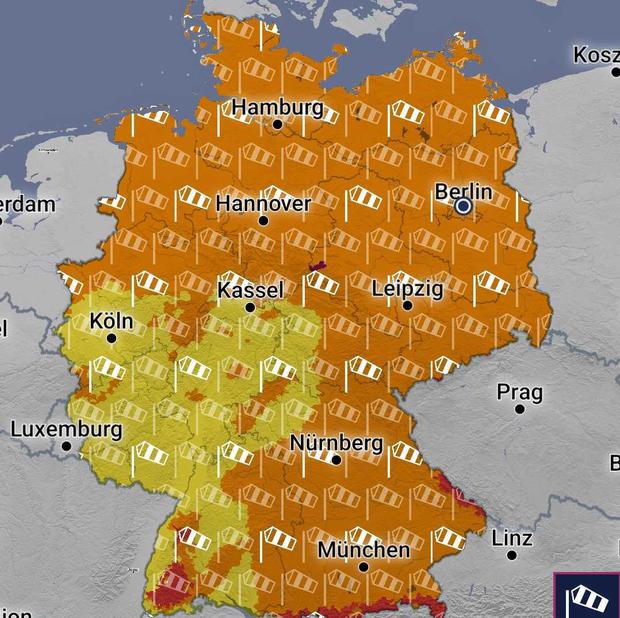 Warnung vor Wind in ganz Deutschland (Stand: 15:46 Uhr)
