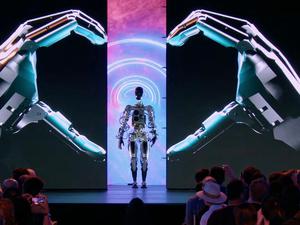 Elon Musk bei der Präsentation des humanoiden Roboters „Optimus“ in Palo Alto, Kalifornien, am 30. September 2022.