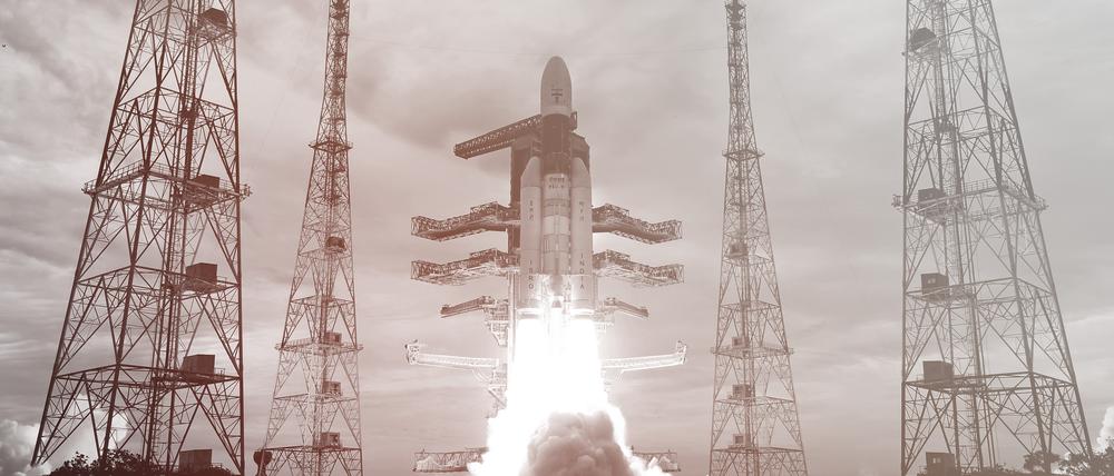 Eine indische Rakete startet im Juli 2019 zum Mond.
