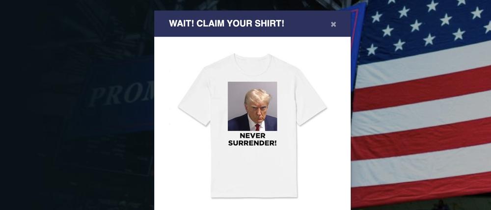 Trumps Kampagne wirbt bereits mit dem T-Shirt um Wahlkampfspenden.