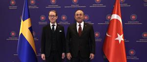 Der schwedische Außenminister Tobias Billström mit seinem türkischen Kollegen Mevlüt Cavusoglu