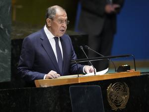 Russlands Außenminister Sergej Lawrow spricht bei der UN-Generalversammlung.
