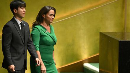 Die ungarische Präsidentin Katalin Novak auf dem Weg zum UN-Rednerpult. Sie war am Dienstag die erste Frau, die am Podium. Vor ihr sprachen 15 Männer. 
