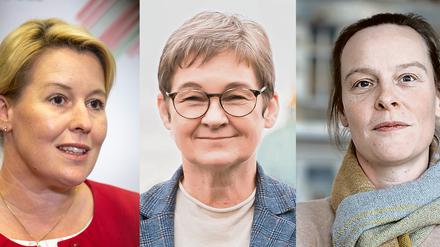 Die Berliner Politikerinnen Giffey (SPD), Gote (Grüne), Kreck (Linke).