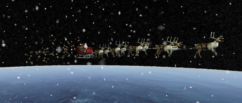 Dieses von NORAD zur Verfügung gestellte Bild zeigt den Santa Tracker von NORAD. Wie alle Jahre wieder ist die amerikanische Flugabwehr auch in diesem Jahr wieder dem Weihnachtsmann auf der Spur. Kinder und Erwachsene können seit Sonntagmorgen (Ortszeit) die Reise von Santa Claus verfolgen. 