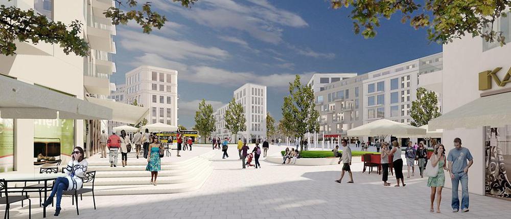 Lichterfelde-Süd: Auf ehemaligem Militärgelände entstehen 2500 Wohneinheiten. Der neue Stadtplatz im künftigen Quartier könnte so aussehen.