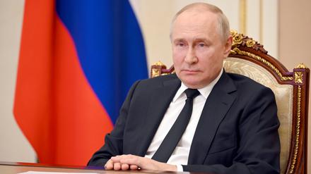 Putin bei einer virtuellen Pressekonferenz. 