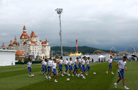 Die russische Mannschaft trainiert vor dem Viertelfinale gegen Kroatien in Sotschi.