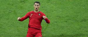 Ronaldo bejubelt 2018 ein Tor im Spiel Portugal gegen Spanien.