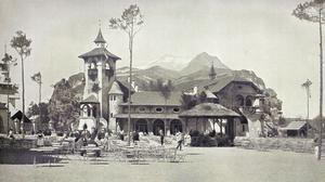 Das Tiroler Restaurant am Fuße der „Alpen“ auf der Gewerbeausstellung 1896 im Treptower Park.