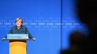 Bundeskanzlerin und CDU-Vorsitzende Angela Merkel spricht am 12.10.2015 in Stade (Niedersachsen) bei der Zukunftskonferenz der Partei.