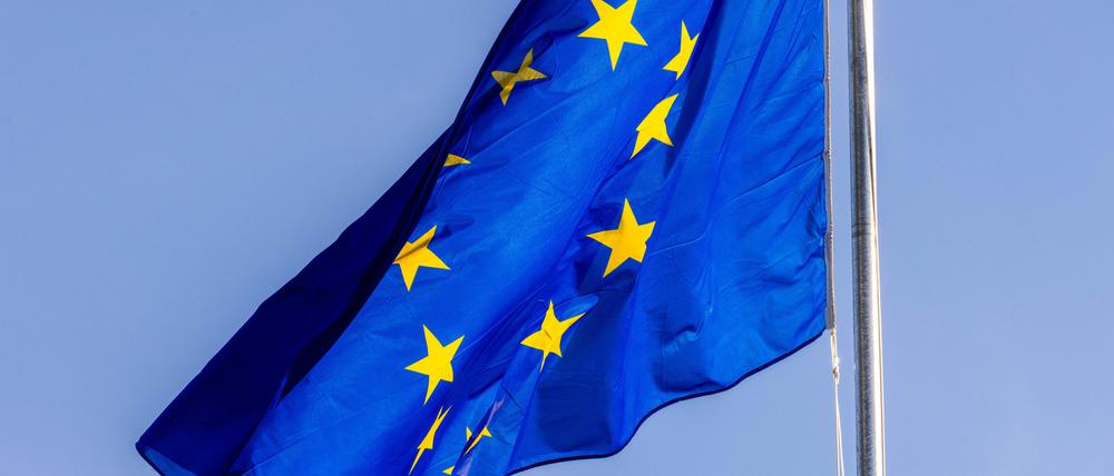 Die Flagge der Europäischen Union weht vor dem Gebäude des Europäischen Parlaments in Straßburg. Die Pläne der EU-Kommission im Kampf gegen Bilder missbrauchter Kinder im Internet sind einer Studie zufolge wenig wirksam und verletzen die Grundrechte von Internetnutzern.