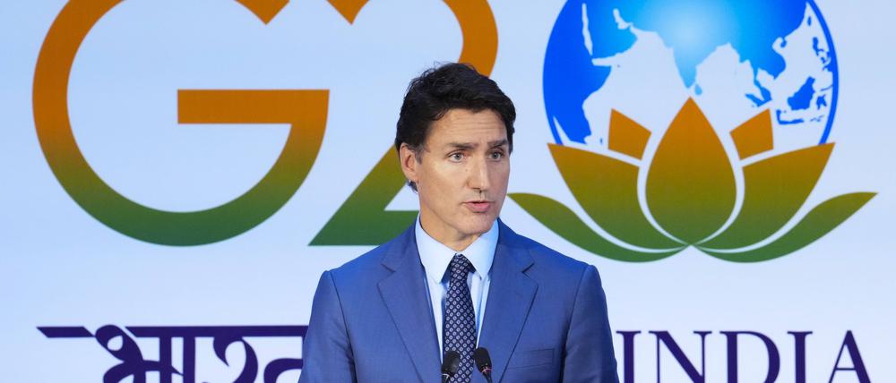 Premierminister Justin Trudeau hält eine abschließende Pressekonferenz nach dem G20-Gipfel in Neu Delhi.