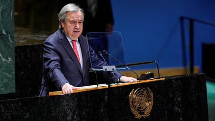 Der Generalsekretär der Vereinten Nationen, António Guterres, spricht während einer Sitzung der Generalversammlung der Vereinten Nationen.