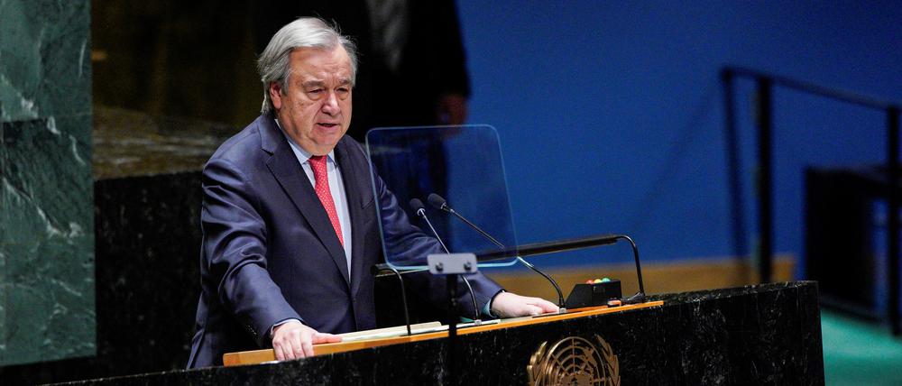 Der Generalsekretär der Vereinten Nationen, António Guterres, spricht während einer Sitzung der Generalversammlung der Vereinten Nationen.