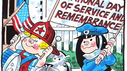 Helden wie sie: Auch die Comicfigur Dennis erinnert an die Ereignisse vor zehn Jahren.