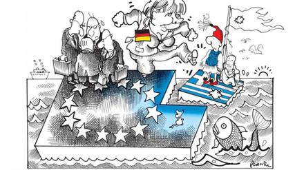 Eiserne Lady: So sieht Plantu Merkels Agieren in der Euro-Krise.