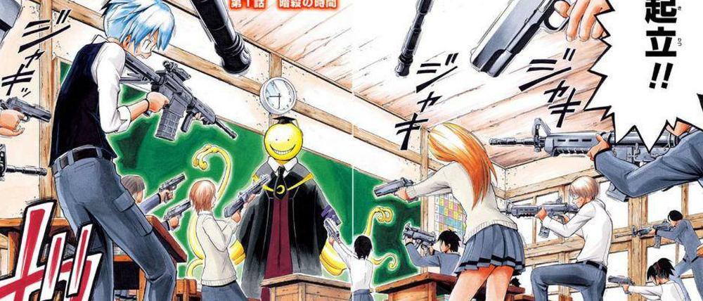 Tod dem Tentakellehrer: Eine Doppelseite aus der japanischen Ausgabe von "Assassination Classroom".