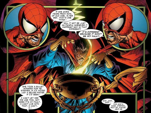 Tragischer Held: Spider-Man muss sich auf einen Pakt mit Mephisto einlassen, nachdem ihm auch der Meister der Magie Doctor Strange nicht helfen kann. 