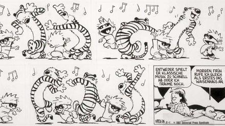 Klassiker: Die Reinzeichnung eines Calvin-und-Hobbes-Strips, der am 1. Februar 1987 erschien.