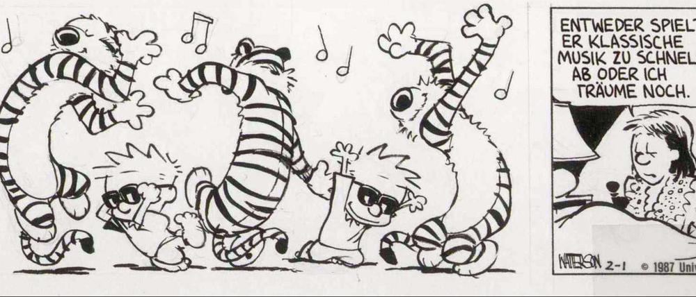 Klassiker: Die Reinzeichnung eines Calvin-und-Hobbes-Strips, der am 1. Februar 1987 erschien.