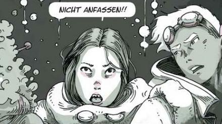 "Grün". Eine Szene aus dem zweiten Band von Frauke Bergers Science-Fiction-Comic.