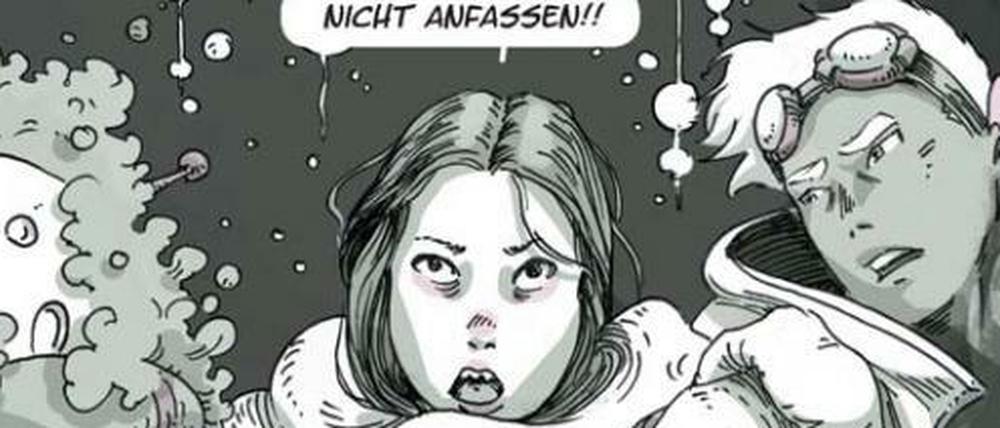 "Grün". Eine Szene aus dem zweiten Band von Frauke Bergers Science-Fiction-Comic.