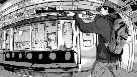 Held wider Willen: Die Hauptfigur der Reihe, Hideo, beim Zombiejagen in der U-Bahn.