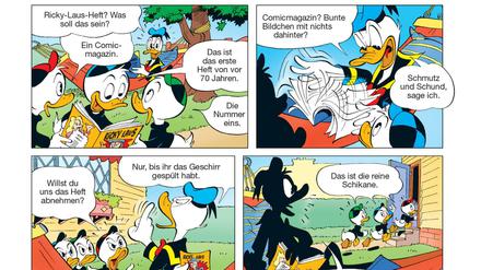 Nummer 1: In diesem Comic aus der aktuellen „Micky Maus“ wird das Jubiläum des Magazins thematisiert.