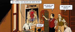 Tintin und seine Helden: Ein Panel aus dem Album „Der Fall E. P. Jacobs“.