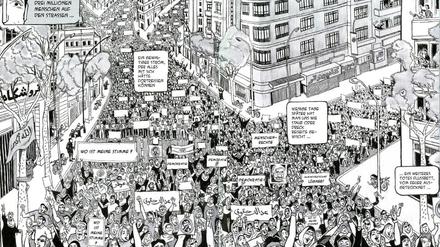Marsch der Massen: Eine Doppelseite aus dem Buch.