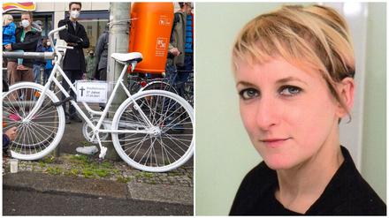 Laëtitia Graffart starb auf der Frankfurter Allee, bei einer Mahnwache wurde hier ein weißes Fahrrad zur Erinnerung angebracht. 